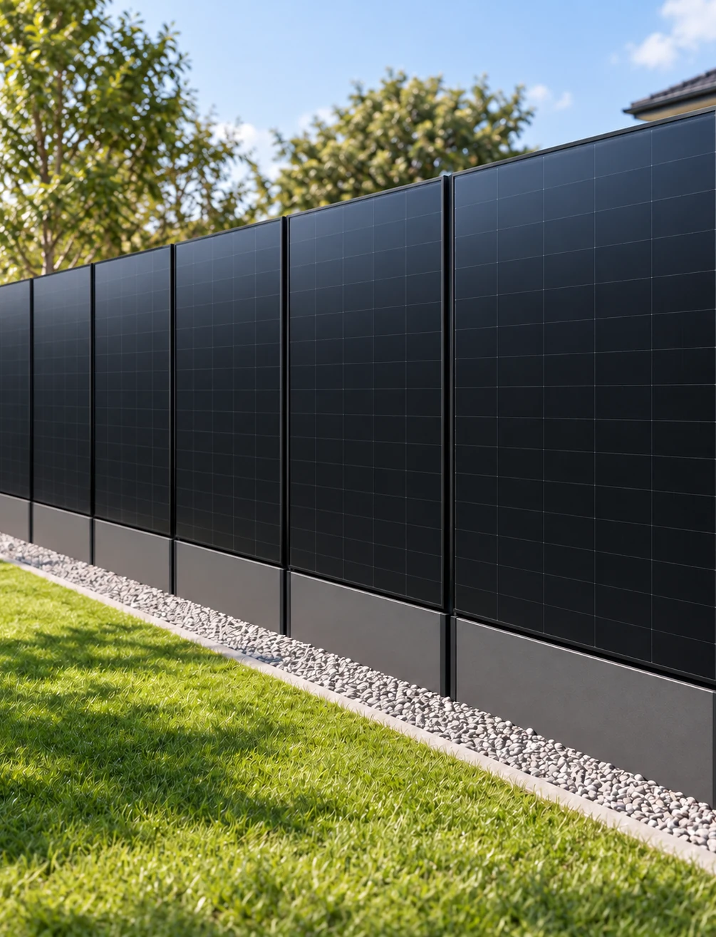 Visualisierung eines Solarzauns SO2 entlang eines Gartens